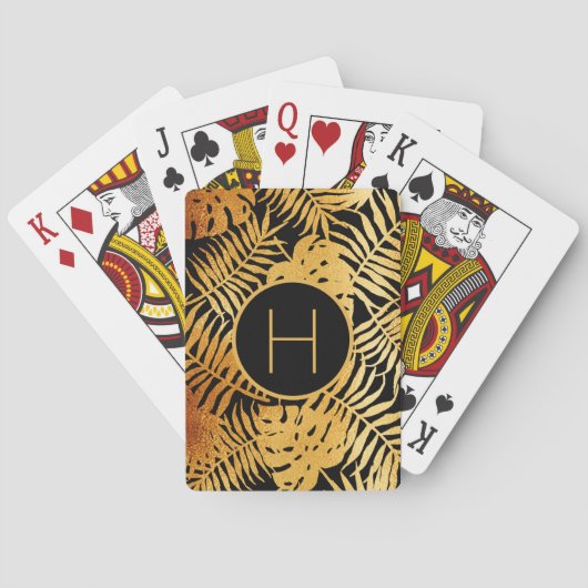 黒金ゴールド熱帯ヤシの木離れのモノグラム トランプ (裏面)