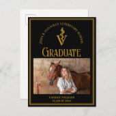 黒金ゴールド獣医学校の写真卒業 案内ポストカード (正面/裏面)