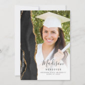 黒金ゴールド瑪瑙の写真卒業のお知らせ 招待状 (正面)