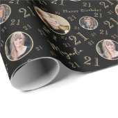 黒金ゴールド番号写真21歳の誕生日 ラッピングペーパー (ロールコーナー)