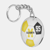 黒金ゴールド白チームカラーサッカーバッグラベル キーホルダー (正面左)