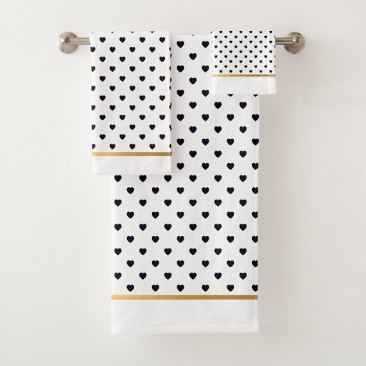 黒金ゴールド白ハートデザインバスルーム用タオルセット バスタオルセット (インサイチュ)