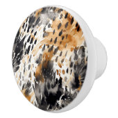 黒金ゴールド白ヒョウ動物 セラミックノブ (右)