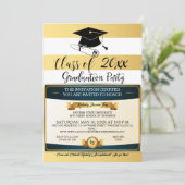 黒金ゴールド白卒業証書パーティー写真 招待状 (スタンド正面)