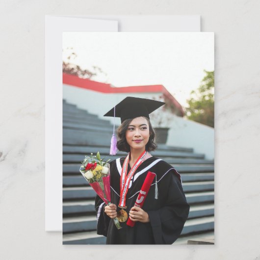 黒金ゴールド白卒業証書パーティー写真 招待状 (裏面)