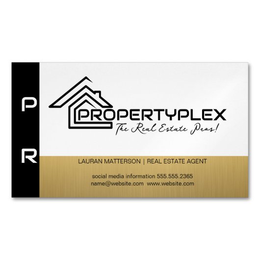 黒金ゴールド白 |ハウスロゴ マグネット名刺 (正面)