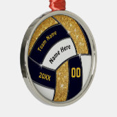 黒金ゴールド白、バレーボールオーナメントの個人用設定 メタルオーナメント (右)