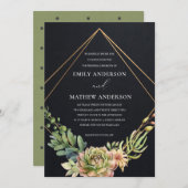 黒金ゴールド砂漠多肉質のサボテン結婚葉 招待状 (正面/裏面)