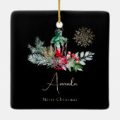 黒金ゴールド紅葉ランタンモダンメリークリスマス セラミックオーナメント (裏面)