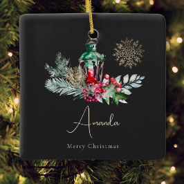 黒金ゴールド紅葉ランタンモダンメリークリスマス セラミックオーナメント