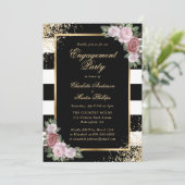 黒金ゴールド紙吹雪赤面フローラ婚約パーティ 招待状 (スタンド正面)