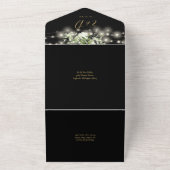 黒金ゴールド緑の文字列ライトQRコー結婚ド オールインワン招待状 (外側)