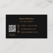 黒金ゴールド署名スクリプトQRコードロゴ 名刺 (裏面)