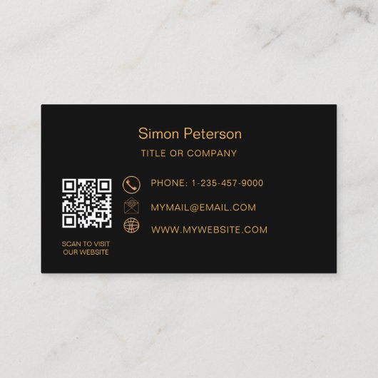 黒金ゴールド署名スクリプトQRコードロゴ 名刺 (裏面)