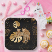 黒金ゴールド葉ヒョウ ペーパープレート (パーティー)