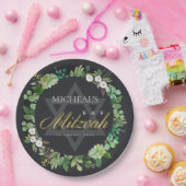 黒金ゴールド葉リーススターバーバルミツワー ペーパープレート (パーティー)