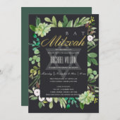 黒金ゴールド葉枠スターバーバルミツワー 招待状 (正面/裏面)