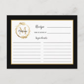 黒金ゴールド葉植物単図レシピカード ポストカード (正面)