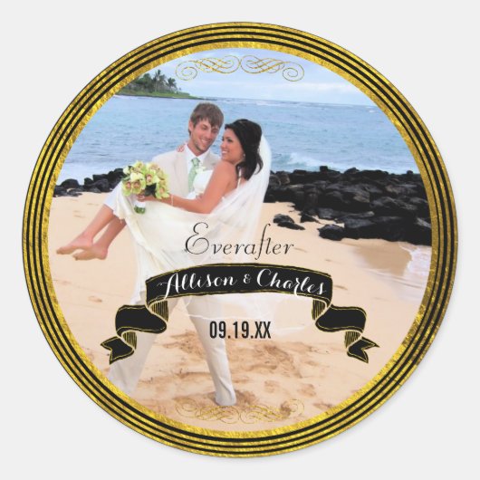 黒金ゴールド薄ストライプい複数結婚の写真 ラウンドシール (正面)