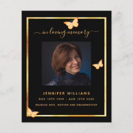 黒金ゴールド蝶の写真葬儀プログラム