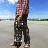 黒金ゴールド蝶パターン名スクリプト スケートボード