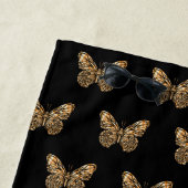 黒金ゴールド蝶パターン名スクリプト ビーチタオル (インサイチュ)