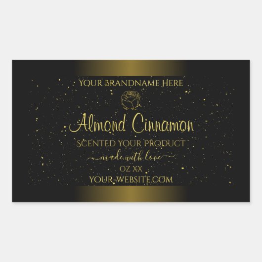 黒金ゴールド製品ラベルグリッター散布フローラ 長方形シール (正面)