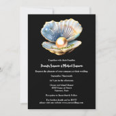 黒金ゴールド貝殻真珠エレガントビーチ海 招待状 (正面)