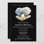 黒金ゴールド貝殻真珠エレガントビーチ海 招待状 (正面/裏面)