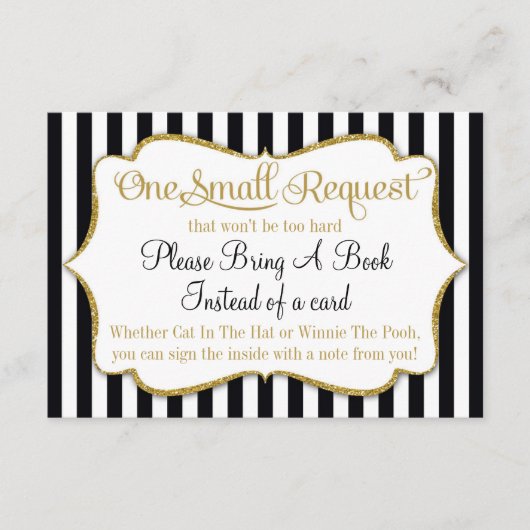 黒金ゴールド赤ちゃんシャワーブックカード持って来る少年 エンクロージャーカード (正面)