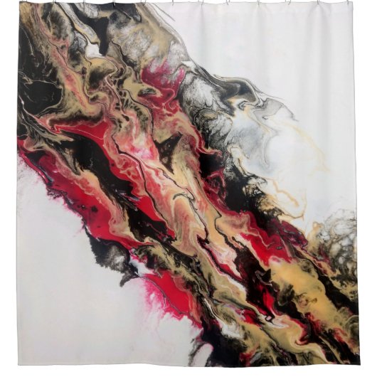 黒金ゴールド赤負の宇宙抽象芸術 シャワーカーテン (正面)