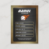 黒金ゴールド野球トレーディングカード、野球選手 コーリングカード (裏面)