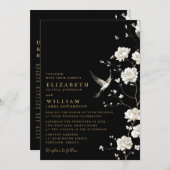 黒金ゴールド陳腐なフローラ結婚すべて 招待状 (正面/裏面)
