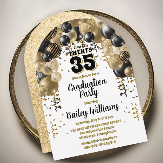 黒金ゴールド風船卒業パーティー 招待状