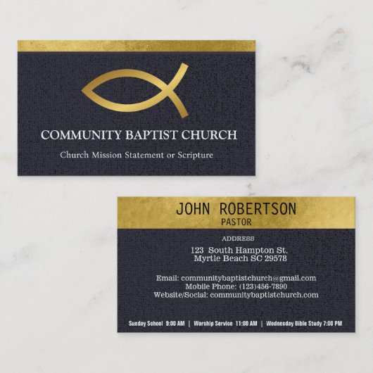 黒金ゴールド魚エレガント教会の名刺 名刺 (正面/裏面)