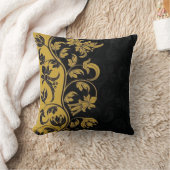 黒金ゴールド黄離れ色花 クッション (ブランケット)