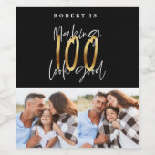 黒金ゴールド100歳の誕生日数々の写真パーティー ワインラベル (シングルラベル)