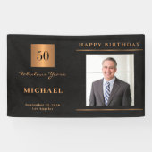 黒金ゴールド50歳の誕生日カスタム写真パーティー 横断幕 (横)