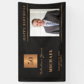 黒金ゴールド50歳の誕生日カスタム写真パーティー 横断幕 (縦)