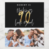 黒金ゴールド90歳の誕生日数々の写真パーティー ワインラベル (シングルラベル)