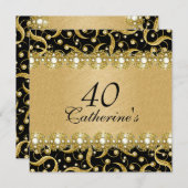 黒金ゴールド「任意の年齢」のエレガントパーティー 招待状 (正面/裏面)
