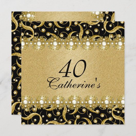 黒金ゴールド「任意の年齢」のエレガントパーティー 招待状 (正面/裏面)