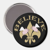 黒金ゴールド（紋章の）フラ・ダ・リ飛んでいる豚 マグネット (正面/裏面)