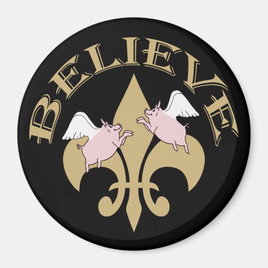 黒金ゴールド（紋章の）フラ・ダ・リ飛んでいる豚 マグネット (正面)