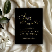 黒金ゴールドQRコード結婚式日付の保存 ポストカード