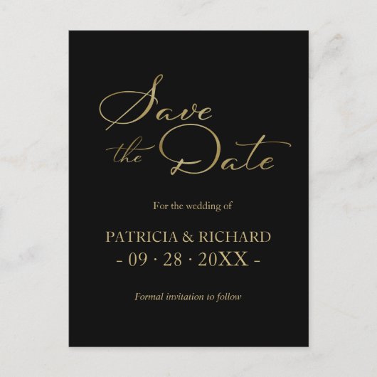 黒金ゴールドQRコード結婚式日付の保存 ポストカード (正面)