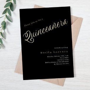黒金スクリプトの優雅なQuinceanera 箔招待状