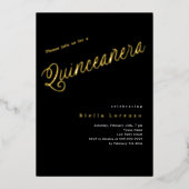 黒金スクリプトの優雅なQuinceanera 箔招待状 (正面)