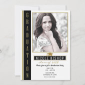 黒金ホワイト卒業パーティー写真 招待状 (正面)