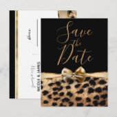 黒金ボウ豹チーター柄Save the Date 案内ポストカード (正面/裏面)